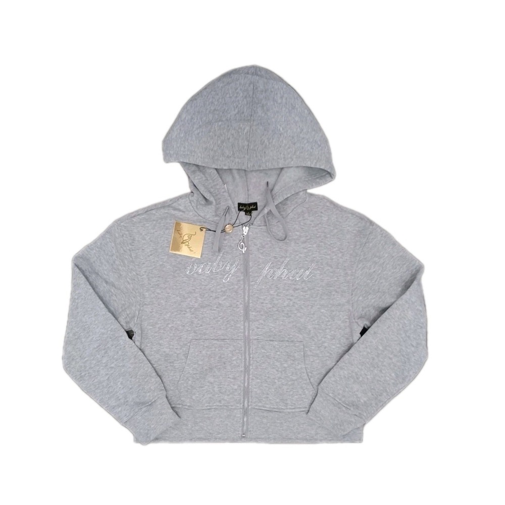Baby Phat Women's Fleece Hoodie Rhinestone Logo GRAY Size LARGE NEW!
